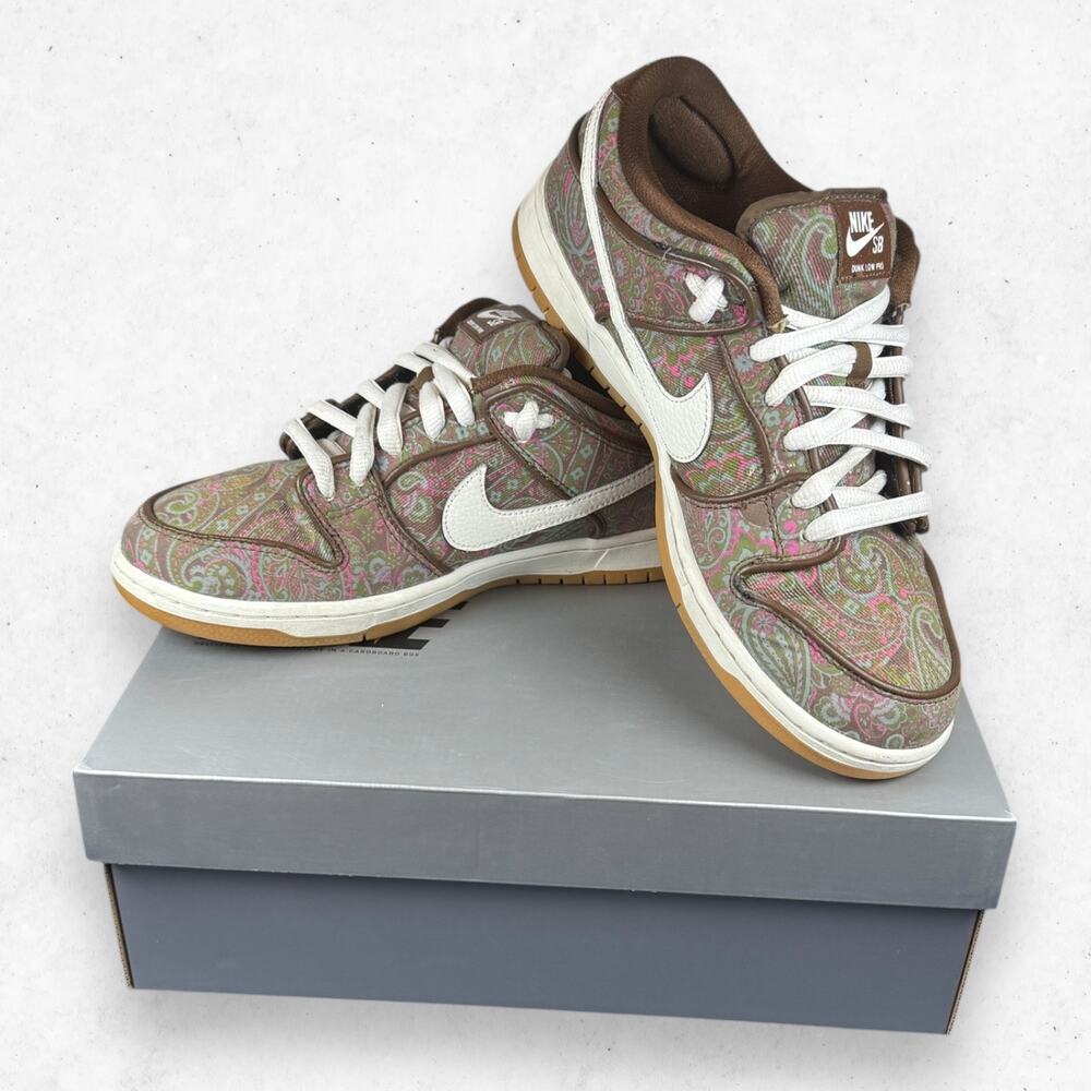 Nike SB Dunk Low Pro Paisley Mens Size 9.5 DH7534-200 Brown Pink Skate Shoes